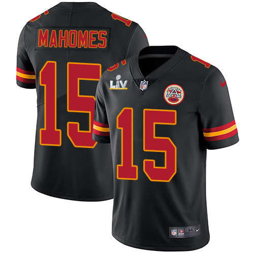 Men's Kansas City Chiefs #15 Patrick Mahomes Black NFL 2021 Super Bowl LV Stitched Jersey